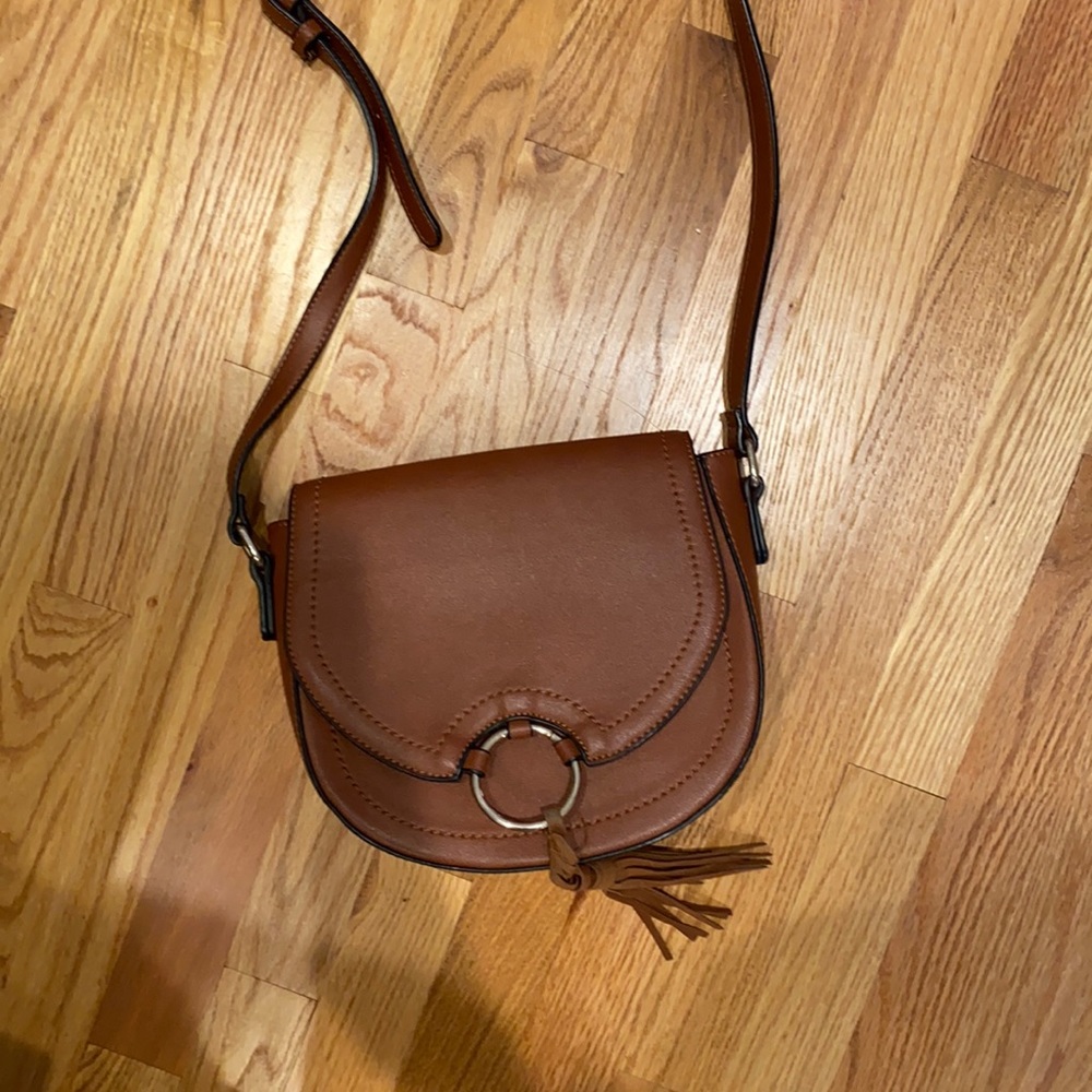 Brown faux leather crossbody bag